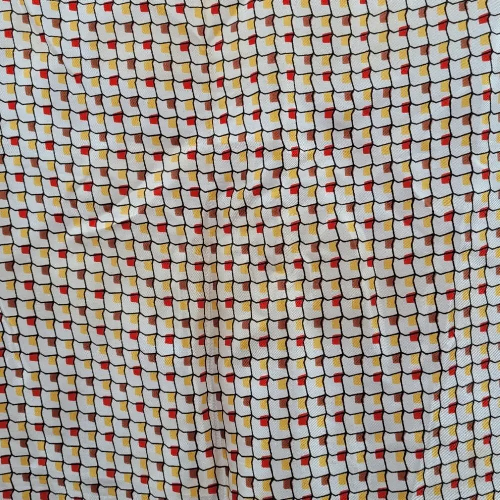 Lilly D'Or Geometric Silk Scarf Brown Red Vintage Mod Cottagecore Accessory